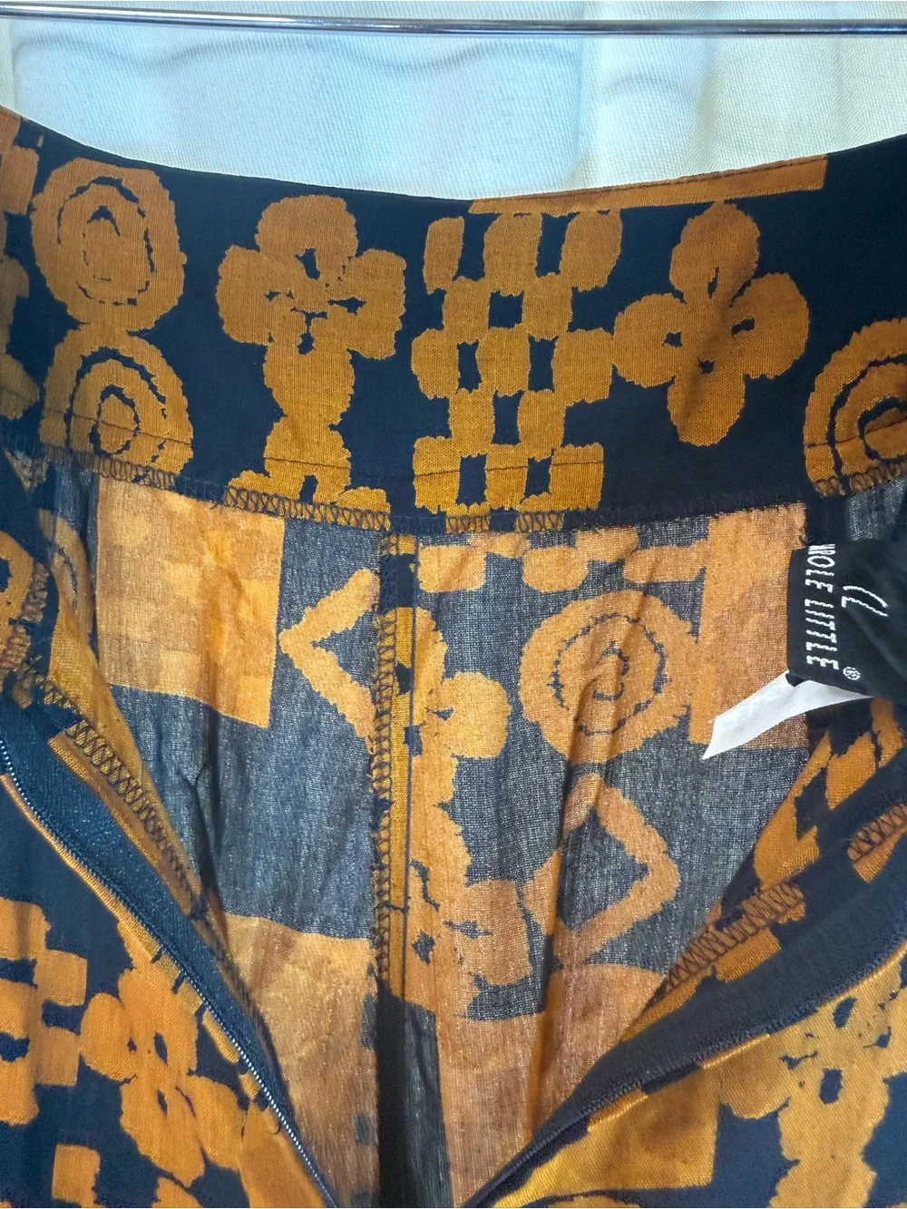 Carole Little Black Maxi Skirt with Rust Geometric Print